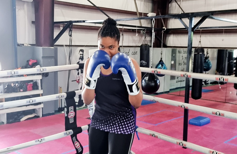 Hepseba Angel is ready to enter the ring for the Cayman Islands at the Commonwealth Games